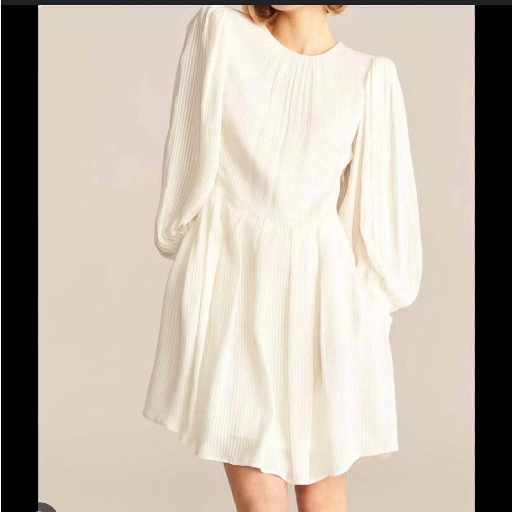 NWT Rebecca Taylor Long Sleeve Shadow Stripe Viscose Dress Snow White 10